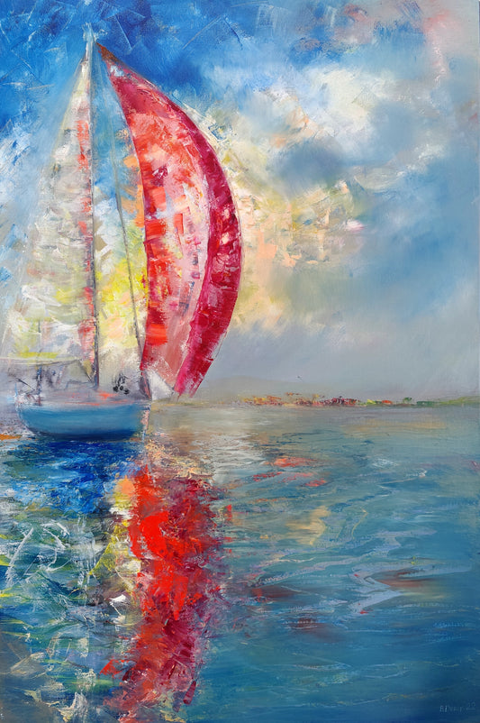 Oil painting "SAILING INTO THE SUNSET"
