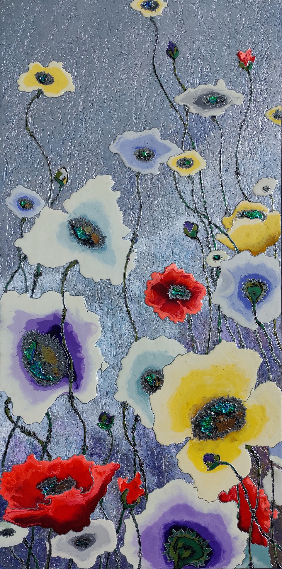Mixed media painting "LIQUID POPPIES" by LIQUID MOSAIC